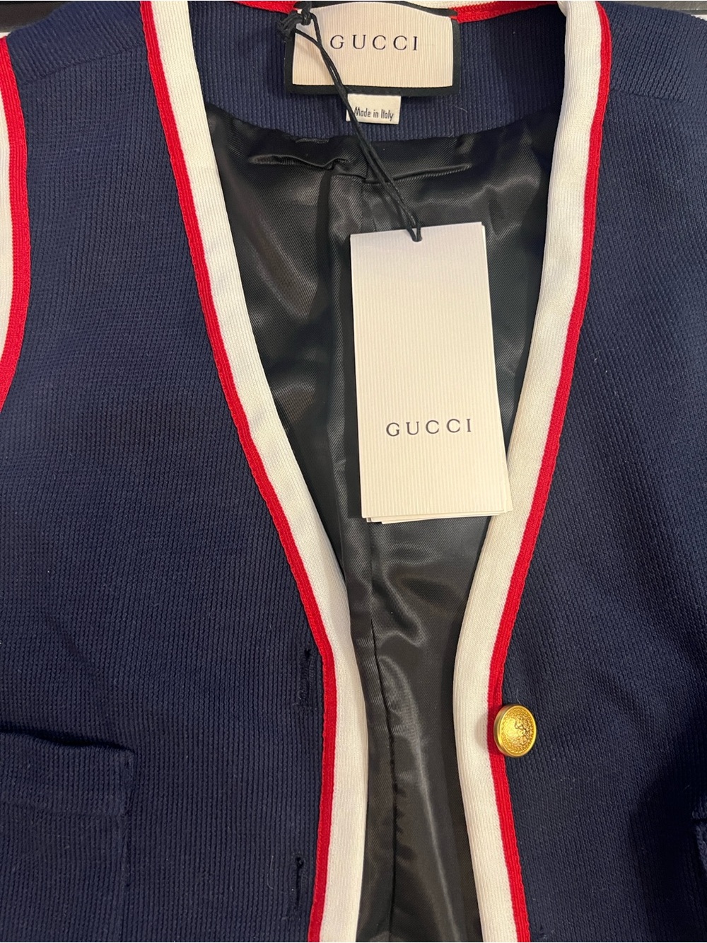 Gucci Authentic Navy Vest with Red & White Trim & Gold Buttons Ladies Medium - Picture 5 of 16
